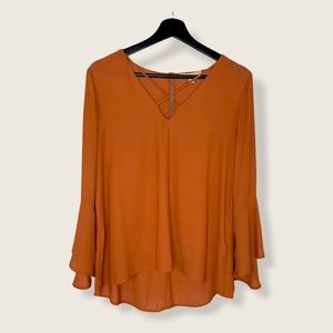 Gibson Latimer Strappy Cross Front Sheer Blouse